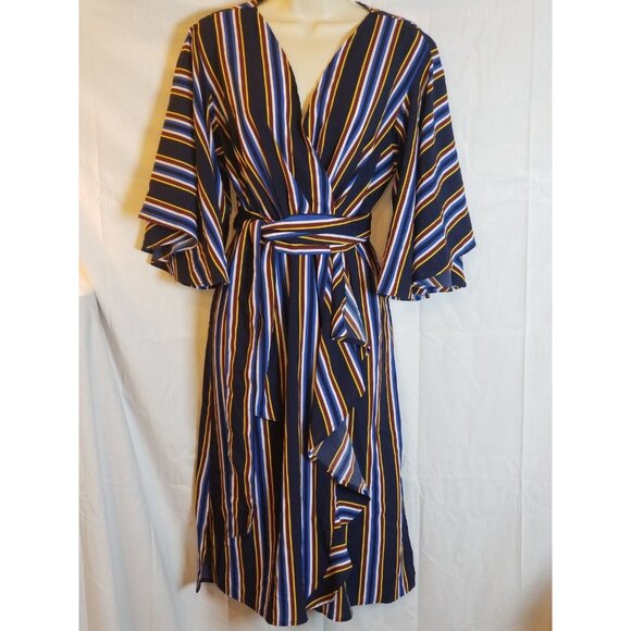 Umgee Dresses & Skirts - UMGEE Multicolored Striped Wrap Tie Ruffle MIDI Dress/Tunic Size Medium